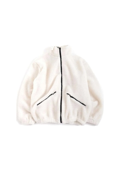 No Plan Erkek Oversize Fermuarlı Pelüş Sweat Ceket-Beyaz