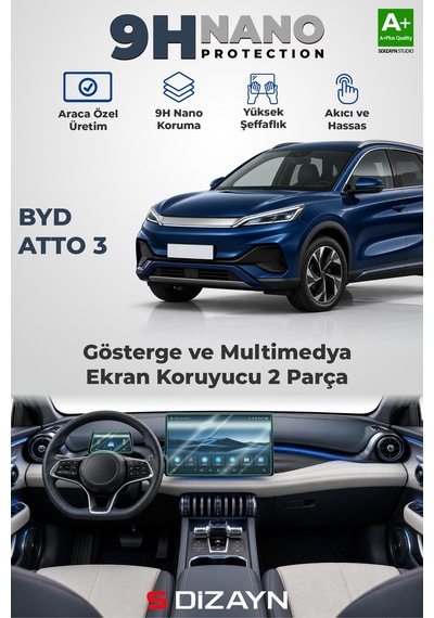 S-dizayn Byd Atto 3 9h Nano Gösterge Ve Multimedya Ekran Koruyucu 2'li Set Parlak 2024 Üzeri A+ Kalite