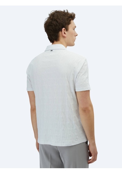 Kip Beyaz Desenli Polo Yaka %100 Pamuk T-shirt Beyaz
