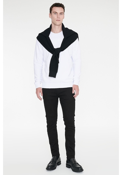 AC&Co / Altınyıldız Classics Erkek Beyaz Standart Fit Normal Kesim İçi Polarlı Bisiklet Yaka Sweatshirt Beyaz