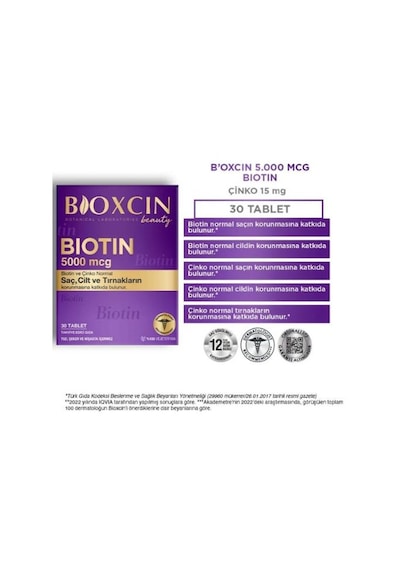 Bioxcin Biotin 5000 Mcg Takviye Edici Gıda 30 Tablet