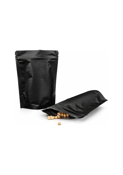 Alüminyum Doypack Yeniden Kullanılabilir Folyo Poşetler, Fermuarlı, Koku Geçirmez, Ayakta Durabilen, Gıda Saklama, 50&apos Li Paket Siyah, 13 X 22 Cm 4296