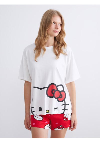 Lcw Young Kırmızı Hello Kitty Baskılı Kadın Şortlu Pijama Takımı