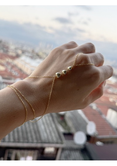 Şık 3 Sıra Kalp Model Gümüş Şahmeran Bileklik Taşsız - Gold Gold