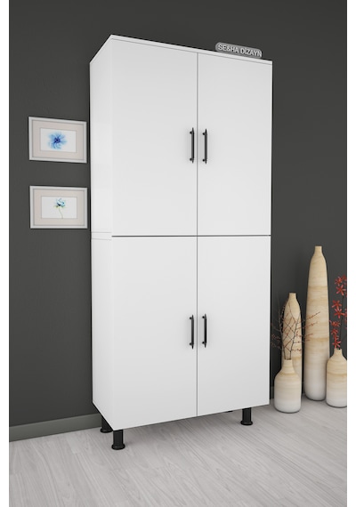 Çok Amaçlı Dolap 70 Cm 4 Kapaklı Parlak Beyaz