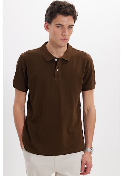 Tudors Erkek Slim Fit Dar Kesim %100 Pamuk Kısa Kollu Polo Yaka Kahverengi Tişört-51136