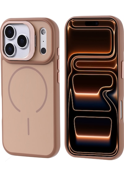 Apple Uyumlu iPhone 17 Pro Max Kılıf M-safe Şarj Özellikli Kamera Standlı Notron Kapak Gold