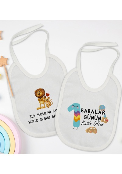BK Kids İlk Babalar Günü Tasarımlı 2’li Beyaz Mama Önlüğü-1 Beyaz