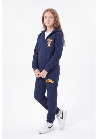 Fyk Kids 3 İplik Baskılı Fermuarlı Kız Çocuk Eşofman Takımı Lacivert