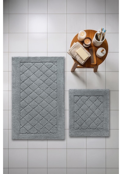 Lilly 2'li Pamuk Banyo Paspas Seti Yumuşak Dokulu Gri Yıkanabilir 60x100 + 60x50cm, Ll005g