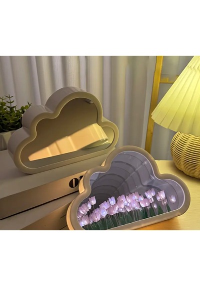 Lale Gece Lambası Ve Ayna Bulut Model Pembe