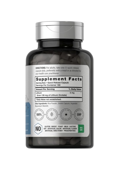Horbäach Lithium Orotate 130mg 180 Capsul Non-gmo, Gluten Fr...