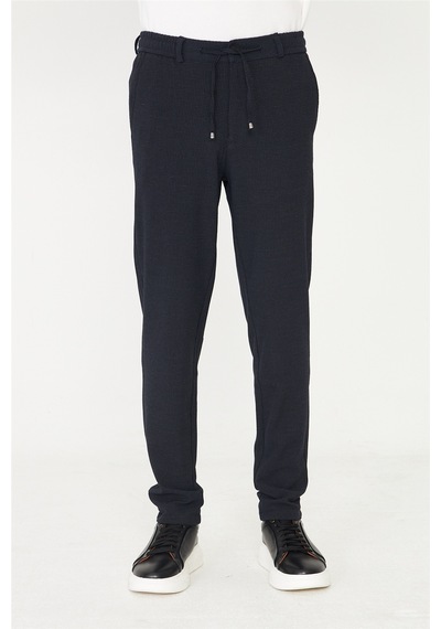 Lacivert Mikro Desenli Bağcıklı Modern Jogger Pantolon Laci