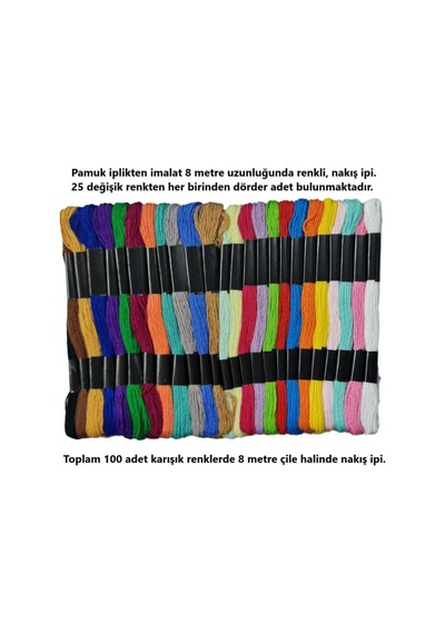 Tr Muline Iplik Seti 100 Adet Çile, Etamin İğneleri, 5 Adet Bambu Kasnak