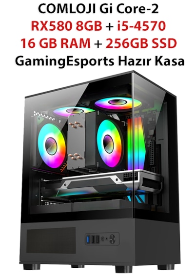 Comlojı Gi Core-2 i5-4570 16 GB 256 GB SSD 8 GB RX580 Free Dos Masaüstü Oyuncu Bilgisayarı