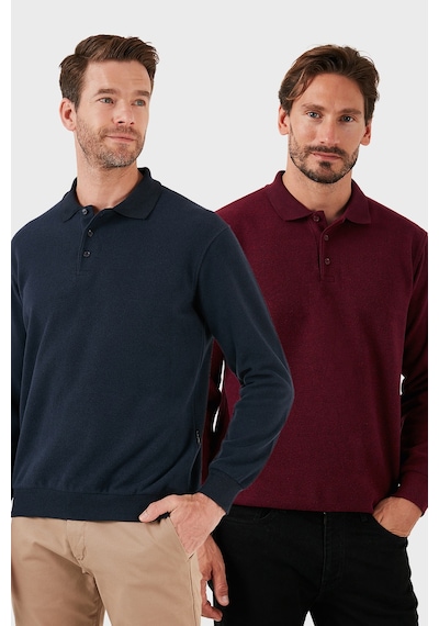 Buratti Pamuk Karışımlı Regular Fit 2'Li Paket Erkek Polo Yaka Kazak 456223S2 Lacivert-Mürdüm