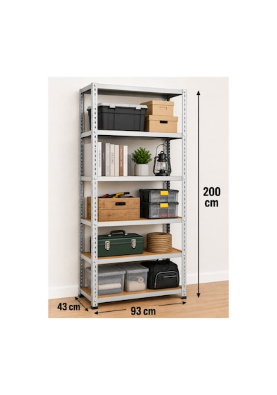 6 Katlı Çelik Elektrostatik Raf Sistemi, Dosya, Market, Ayakkabı, Çiçek, Depo, Arşiv, Kiler Rafı Boyut: 43x93x200 Cm Kalınlık: 0,70 Mm Gri