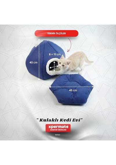 Xpermate Kedi Evi Kapalı Kedi Yatağı Çıkarılabilir Minderli Kedi Yuvası Lacivert