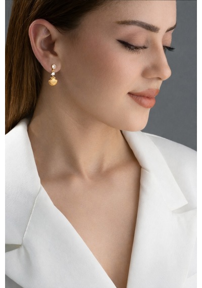 Çekirdekjewelry 925 Ayar Gümüş Gold Kaplama İstiridye Küpe Sarı