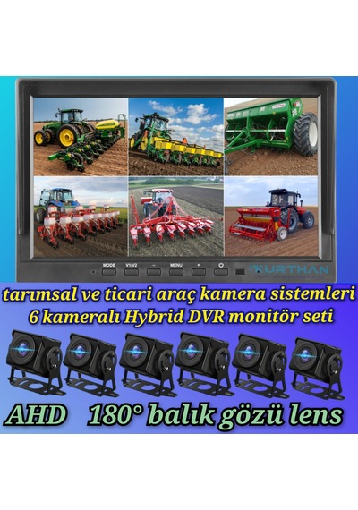 Dvr Monitör Ve 6 Adet 1080 P Ahd 180 Derece Balık Gözü Kamera Set