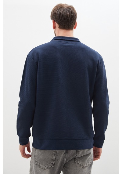 Fullamoda Petek Kumaş Apaş Yaka Regular Sweatshirt Lacivert