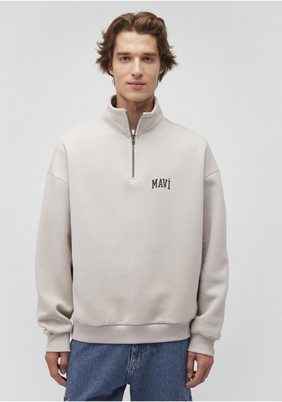 Mavi - Mavi Logo Baskılı Yarı Fermuarlı Gri Sweatshirt 0s10208-70074 Gri