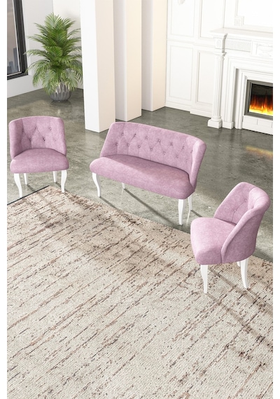 Vinda Çay Seti Koltuk Takımı Salon Balkon Takımı - 2+1+1 Pembe Vinda Çay Seti Koltuk Takımı Salon Balkon Takımı - 2+1+1 Pembe