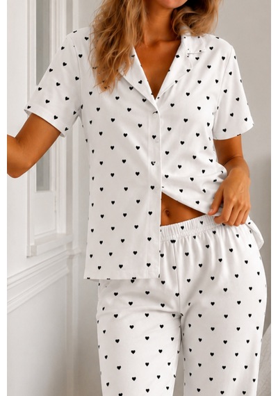Kadın Loose Kalıp Pamuklu Kar Beyaz Pijama Takımı