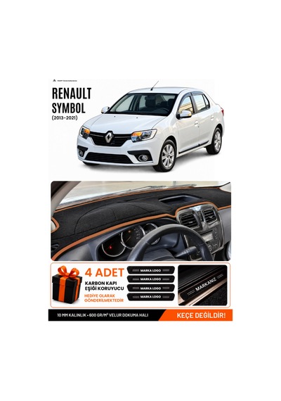 Renault Symbol Kısa Tip 1 2013-2021 Uyumlu Torpido Örtüsü - Siyah Kahverengi