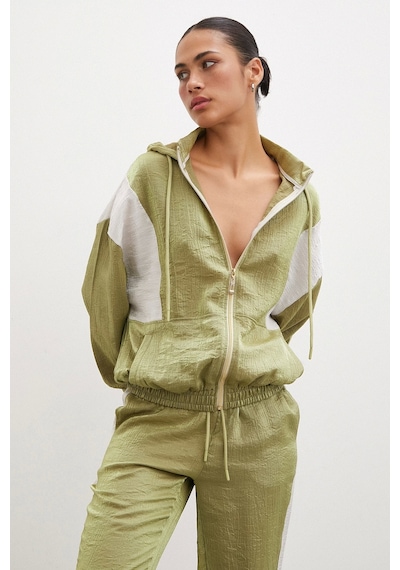 Fermuarlı Garnili Sweatshirt Haki Haki