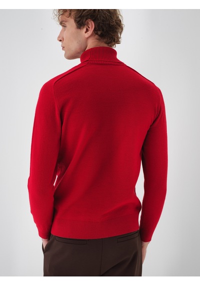 Xint Kırmızı Doğal Yün Dokulu Regular Fit Kazak 801826