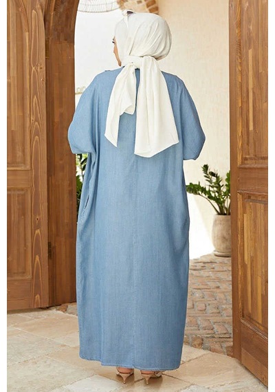 6394-Tensel Standart Salaş Tunik Mavi