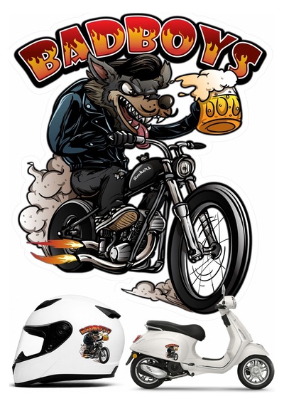 Bad Boys Motorcu Kurt Sticker Çılgın Motorcu Kurt Köpek Araba Oto Motosiklet Kask Pc Laptop Sticker - 00317 15x13 Cm