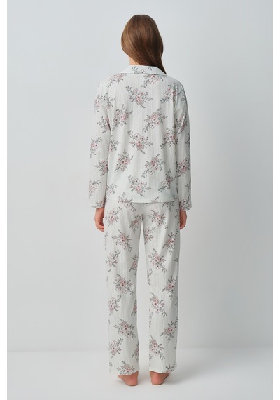 Suwen Luda Pamuklu Gömlek Yaka Pijama Takımı Wsh105101591287 Ekru Çizgili Suwen Luda Pamuklu Gömlek Yaka Pijama Takımı Wsh105101591287 Ekru Çizgili