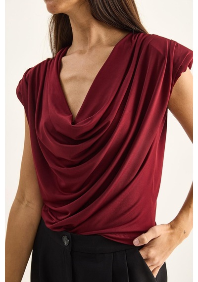 Shade Kadın Vatkalı Degaje Yaka Viskon Bluz 28008 60286179 - Bordo