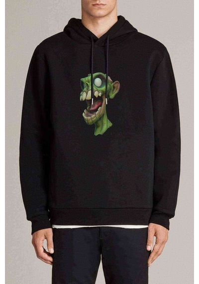 One Piece Zombie 2 Baskılı Siyah Erkek Kapşonlu Sweatshirt