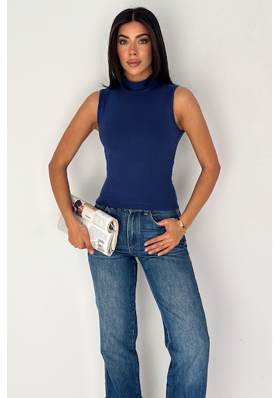 Noa & Noa Kadın Kolsuz Boğazlı Basic Body Sleek Core Mavi