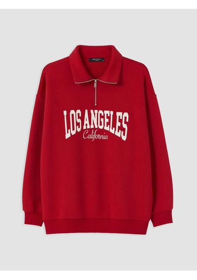 Lcw Modest Kırmızı Los Angeles Baskılı Kadın Sweatshirt Tunik