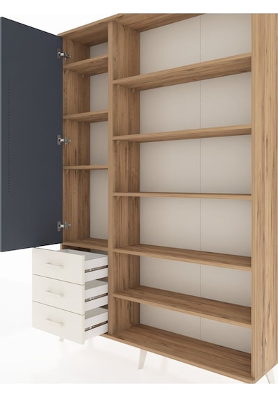 Arges Dolap 9 Raflı 3 Çekmeceli 3 Kapaklı 132x30x195 Çam-antr... Çam Arges Dolap 9 Raflı 3 Çekmeceli 3 Kapaklı 132x30x195 Çam-antr... Çam