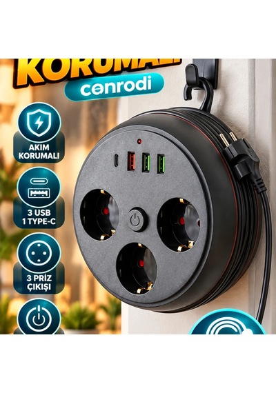 Akım Korumalı Çoklu Priz 3 Priz, 3 Usb, 1 Type-c Ve 2 Metre Kablo Diğer