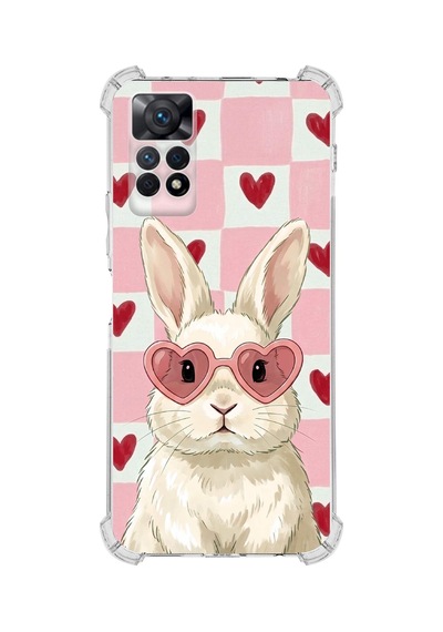 Printify Redmi Note 11 İle Uyumlu Pembe Pötikare Serisi Pembe Zıpzıp Tasarımlı Uv Baskılı Köşe Korumalı Antişok Kılıf Şeffaf