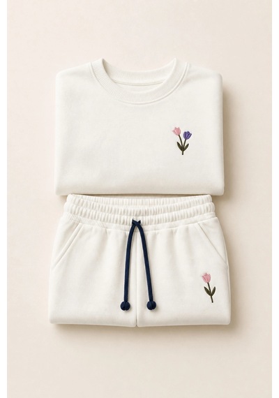 Rony Pony Kids Kız Çocuk Krem Çiçek Nakışlı Pamuklu 2 İplik Sweatshirt Ve Lastik Paçalı Eşofman Takımı Beyaz Rony Pony Kids Kız Çocuk Krem Çiçek Nakışlı Pamuklu 2 İplik Sweatshirt Ve Lastik Paçalı Eşofman Takımı Beyaz