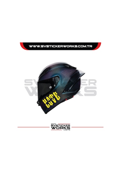 Love Hate Sticker Kask Sticker Kasklar Uyumlu Tek Yön 1 Adet Sarı