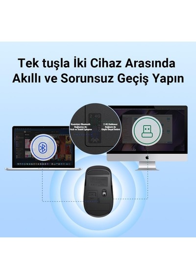 K17 Dual Mode Bluetooth Ve 2.4ghz Destekli 1200dpı Kablosuz Optik Mouse