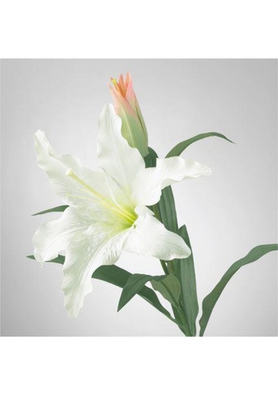 Yapay Çiçek, Zambak-Beyaz Meridyendukkan 85 Cm 1 Dal Beyaz Çiçek