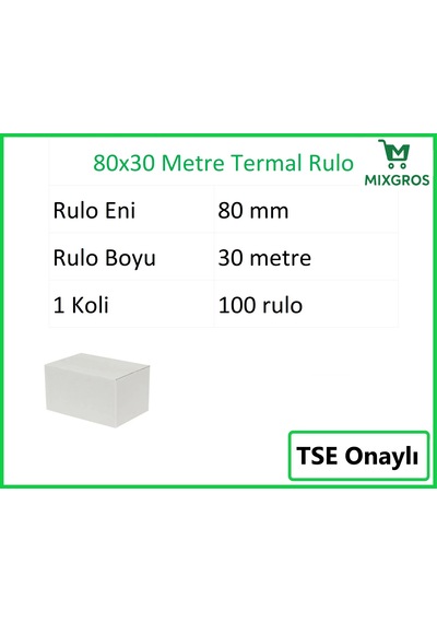 80x30 Metre Termal Yazarkasa Ve Adisyon Rulosu 100 Adet