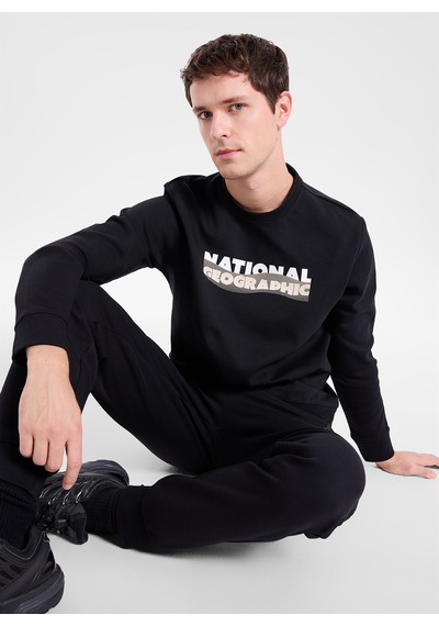 National Geographic N6wm-swt4077 Siyah Erkek Bisiklet Yaka Örme Sweatshirt