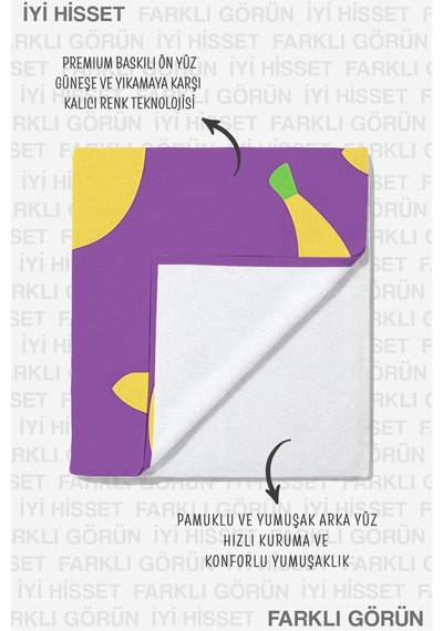 Muz Temalı Mor Sarı Plaj Havlu Örtüsu - Modern Tropikal Pop Art Hızlı Kuruyan Mikrofiber Havlu Örtü Ayaz Leylak