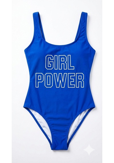 Zi Mavi Girl Power Baskılı Mayo Mavi