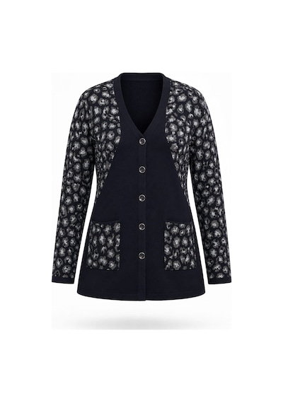 Onno Style Women Simli Leopar Desen Klasik Düğmeli Ceket Lacivert